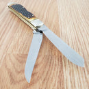 Rough Ryder Lockback Trapper Pocket Knife 440 Steel Blades Jigged Bone Handle