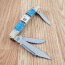 Frost Cutlery Wrangler Pocket Knife Stainless Blades Turquoise/Pearl Handle