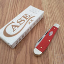 Case XX Mini Trapper Pocket Knife Carbon Steel Blades Red Smooth Synthetic Handle