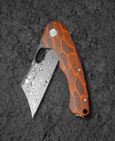 Bestech Knives Skirmish Linerlock Folding Knife 3.25" Damascus Steel Blade Black / Orange G10 Handle
