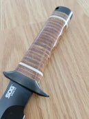 SOG Bowie 2.0 Fixed Knife 6.38" AUS-8 Steel Blade Leather/Steel Handle