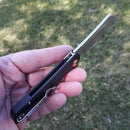 Artisan Tomahawk Folding Knife 3" Stonewash D2 Tool Steel Blade Black G10 Handle