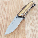 Elk Ridge Linerlock Folding Knife 3.25" 3Cr13 Steel Blade Zebra Wood Handle