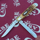 Case XX Cutlery Mini Trapper Pocket Knife Stainless Blades Amber Bone Handle