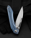 Bestech Knives WIBRA Frame Folding Knife 3.5" Bohler M390 Steel Blade Blue Anodized Titanium Handle