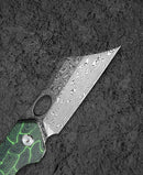 Bestech Knives Skirmish Linerlock Folding Knife 3.25" Damascus Steel Blade Green / Black G10 Handle