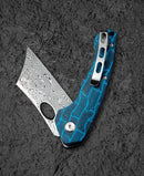 Bestech Knives Skirmish Linerlock Folding Knife 3.25" Damascus Steel Blade Blue / Black Damascus G10 Handle