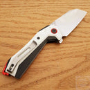 CJRB Tigris Linerlock Folding Knife 3.75" AR-RPM9 Steel Extended Tang Cleaver Style Blade Black And White G10 Handle 1919WH