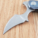 Bestech Strelit Framelock Folding Knife 2.13" Damascus Steel Blade Blue Titanium Handle