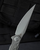 Bestech Knives Samari Folding Knife 3.88" Bohler M390 Steel Blade Gray Titanium Handle