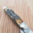 Rough Ryder Cattleman Pocket Knife Carbon Steel Blades Cinnamon Bone Stag Handle