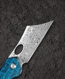 Bestech Knives Skirmish Linerlock Folding Knife 3.25" Damascus Steel Blade Blue / Black Damascus G10 Handle