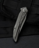 Bestech Knives Samari Folding Knife 3.88" Bohler M390 Steel Blade Gray Titanium Handle
