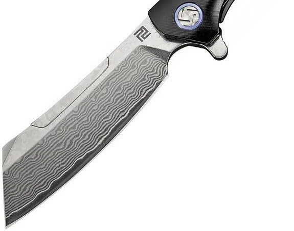 Artisan Tomahawk Folding Knife 3.0" Damascus Steel Blade Black Titanium Handle