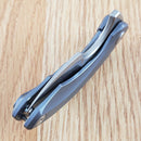 Bestech Strelit Framelock Folding Knife 2.13" Damascus Steel Blade Blue Titanium Handle