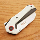 CJRB Tigris Linerlock Folding Knife 3.75" AR-RPM9 Steel Extended Tang Cleaver Style Blade Black And White G10 Handle 1919WH