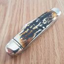 Rough Ryder Cattleman Pocket Knife Carbon Steel Blades Cinnamon Bone Stag Handle