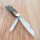 Rough Ryder Cattleman Pocket Knife Carbon Steel Blades Cinnamon Bone Stag Handle