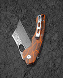 Bestech Knives Skirmish Linerlock Folding Knife 3.25" Damascus Steel Blade Black / Orange G10 Handle