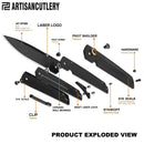 Artisan Sirius Ar Folding Knife 3.5" AR-RPM9 Steel Blade Black G-10 Handle