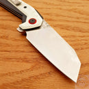 CJRB Tigris Linerlock Folding Knife 3.75" AR-RPM9 Steel Extended Tang Cleaver Style Blade Black And White G10 Handle 1919WH