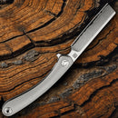 Artisan Orthodox Folding Knife 3.5" Damascus Steel Blade Gray Titanium Handle