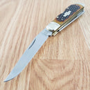 Rough Ryder Lockback Trapper Pocket Knife 440 Steel Blades Jigged Bone Handle