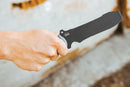 TOPS Pry Fixed Knife 5.75" Part Serrated 1095 Steel Blade Black Linen Micarta Handle