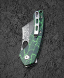 Bestech Knives Skirmish Linerlock Folding Knife 3.25" Damascus Steel Blade Green / Black G10 Handle