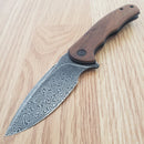 Civivi Mini Praxis Linerlock Folding Knife 3" Damascus Steel Blade Wood Handle