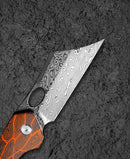 Bestech Knives Skirmish Linerlock Folding Knife 3.25" Damascus Steel Blade Black / Orange G10 Handle