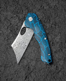 Bestech Knives Skirmish Linerlock Folding Knife 3.25" Damascus Steel Blade Blue / Black Damascus G10 Handle