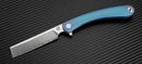 Artisan Orthodox Folding Knife 3.5" Damascus Steel Blade Blue Titanium Handle
