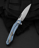 Bestech Knives WIBRA Frame Folding Knife 3.5" Bohler M390 Steel Blade Blue Anodized Titanium Handle