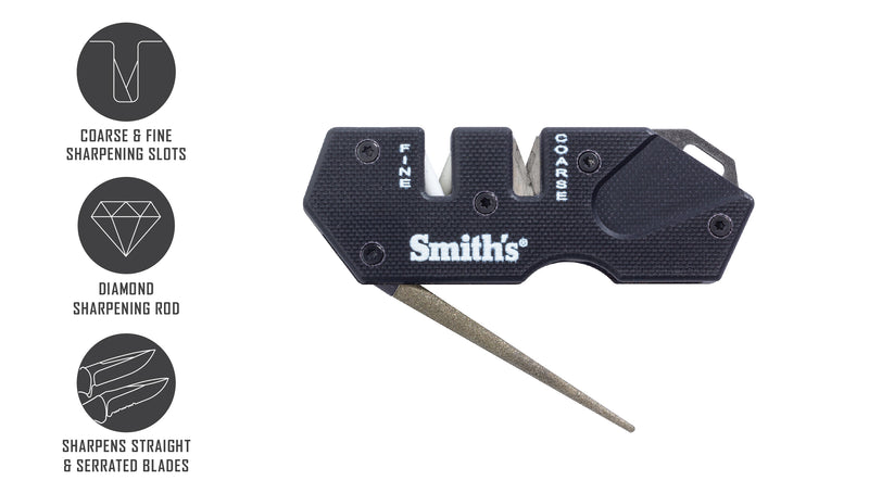 Smith's Sharpeners PP1 Mini Tactical Sharpener Ceramic Carbide Slots Diamond Rod 50982 -Smith´s Sharpeners - Survivor Hand Precision Knives & Outdoor Gear Store