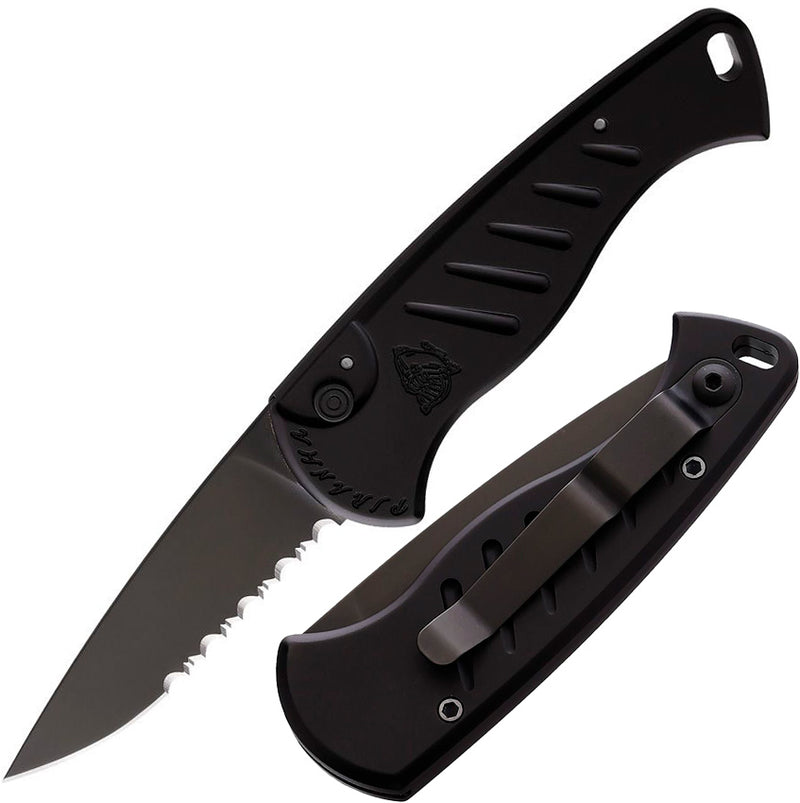 Piranha Knives Fingerling Tactical Folding Automatic Knife 2.5" Black Oxide Coated Serrated 154CM Steel Blade Aluminum Handle CP2BKTS -Piranha Knives - Survivor Hand Precision Knives & Outdoor Gear Store