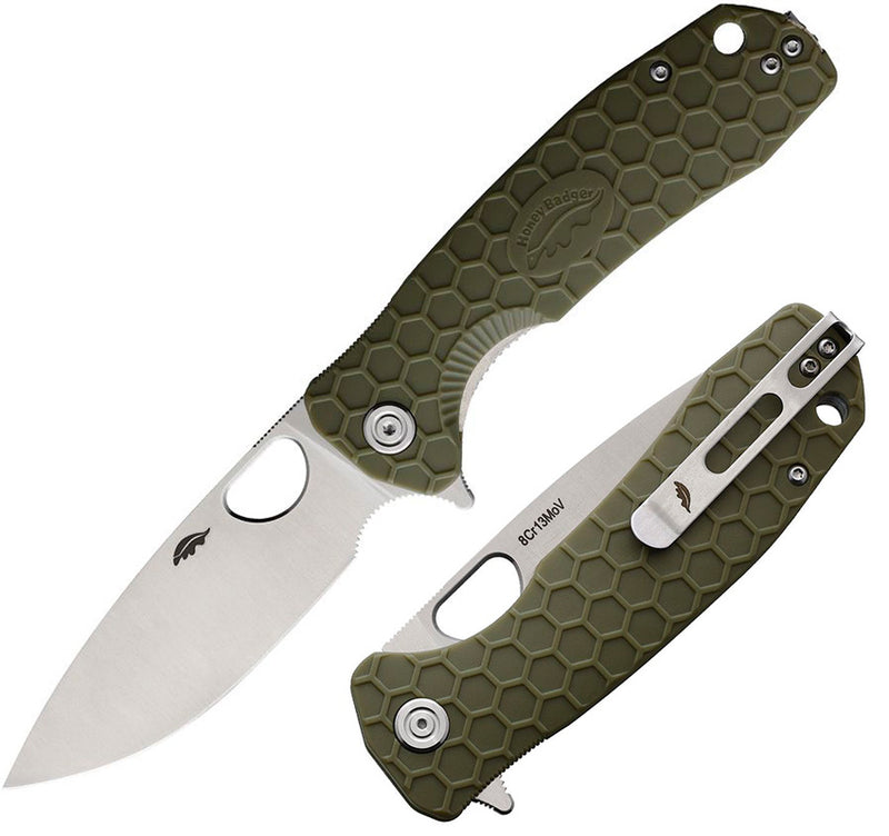 Honey Badger Knives Large Linerlock Folding Knife 3.63" 8Cr13MoV Steel Drop Point Blade Green Textured GRN Handle 1003 -Honey Badger Knives - Survivor Hand Precision Knives & Outdoor Gear Store