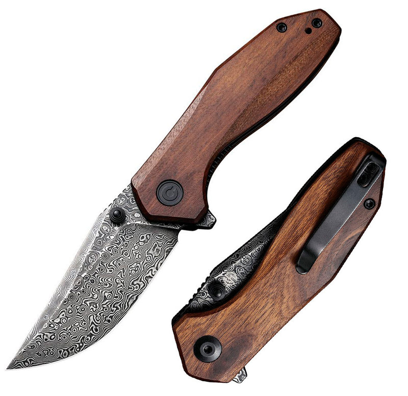 Civivi ODD 22 Liner Folding Knife 3" Damascus Steel Extended Tang Blade Cuibourtia Wood Handle C21032DS1 -Civivi - Survivor Hand Precision Knives & Outdoor Gear Store