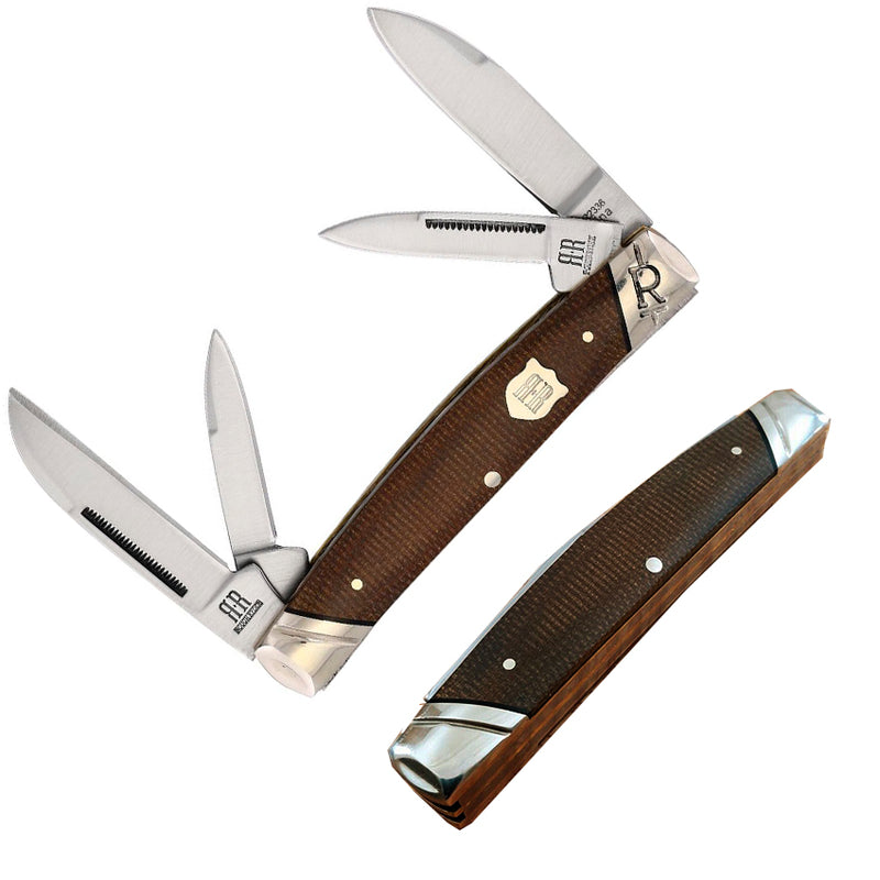 Rough Ryder Congress Pocket Knife 440 Steel Blades Brown Burlap Micarta Handle 2336 -Rough Ryder - Survivor Hand Precision Knives & Outdoor Gear Store