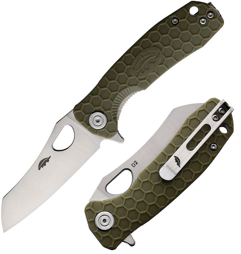 Honey Badger Knives Liner Folding Knife 2.75" D2 Tool Steel Warncleaver Blade Green Textured GRN Handle 1169 -Honey Badger Knives - Survivor Hand Precision Knives & Outdoor Gear Store