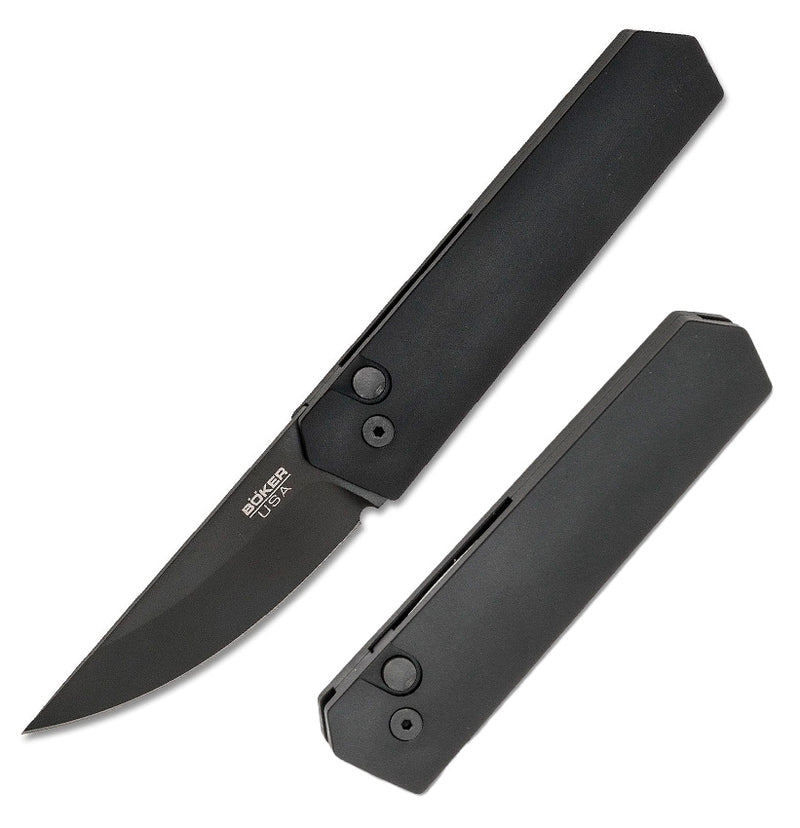 Boker Kwaiken Compact Button Folding Automatic Knife 3" 154CM Steel Blade Black Aluminum Handle 01BO255 -Boker - Survivor Hand Precision Knives & Outdoor Gear Store