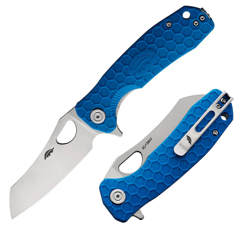 Honey Badger Knives Linerlock Folding Knife 3.13" 8Cr13MoV Steel Warncleaver Blade Blue Textured GRN Handle 1041 -Honey Badger Knives - Survivor Hand Precision Knives & Outdoor Gear Store