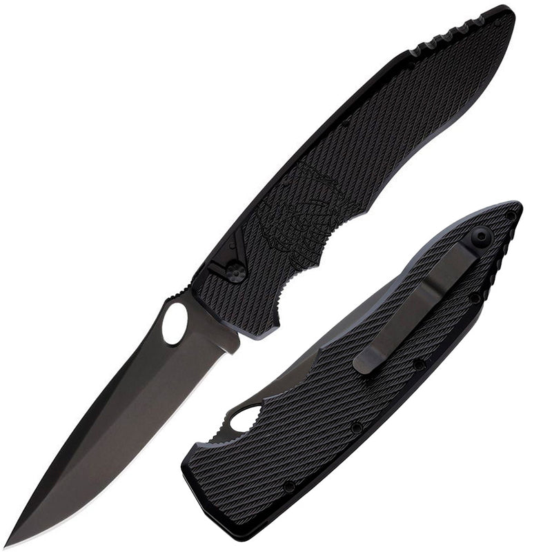 Piranha Knives Predator Button Lock Folding Automatic Knife 4" Black Oxide Coated CPM S30V Steel Blade Aluminum Handle CP10BKT -Piranha Knives - Survivor Hand Precision Knives & Outdoor Gear Store