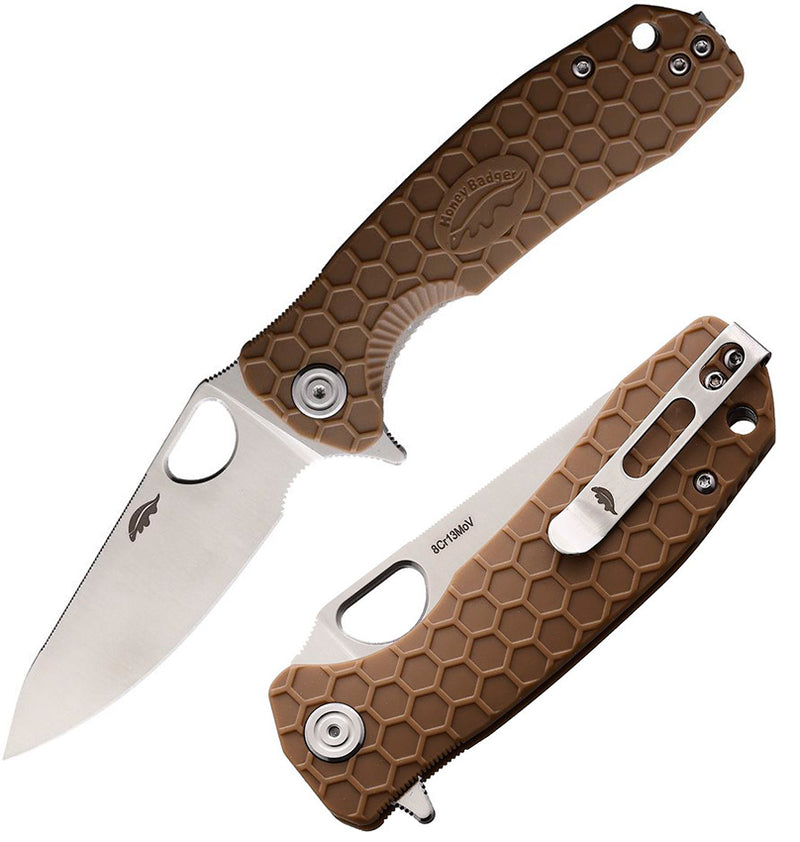 Honey Badger Knives Medium Leaf Liner Folding Knife 3.25" 8Cr13MoV Steel Blade Tan Textured Nylon/Glass Fiber Handle 1299 -Honey Badger Knives - Survivor Hand Precision Knives & Outdoor Gear Store