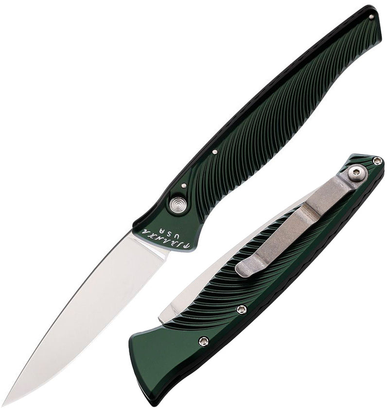 Piranha Knives DNA Button Lock Folding Automatic Knife 3.25" CPM S30V Steel Blade Green Sculpted Aluminum Handle P16G -Piranha Knives - Survivor Hand Precision Knives & Outdoor Gear Store