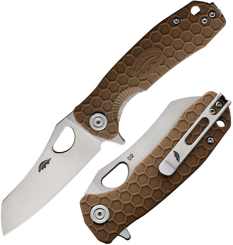 Honey Badger Knives Liner Folding Knife 2.75" D2 Tool Steel Warncleaver Blade Tan Textured GRN Handle 1168 -Honey Badger Knives - Survivor Hand Precision Knives & Outdoor Gear Store