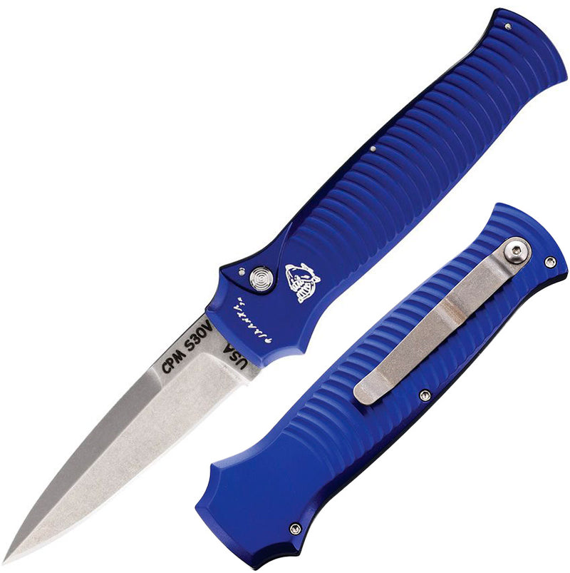 Piranha Knives Bodyguard Tactical Folding Automatic Knife 3.25" CPM S30V Steel Blade Blue Sculpted Aluminum Handle CP6B -Piranha Knives - Survivor Hand Precision Knives & Outdoor Gear Store