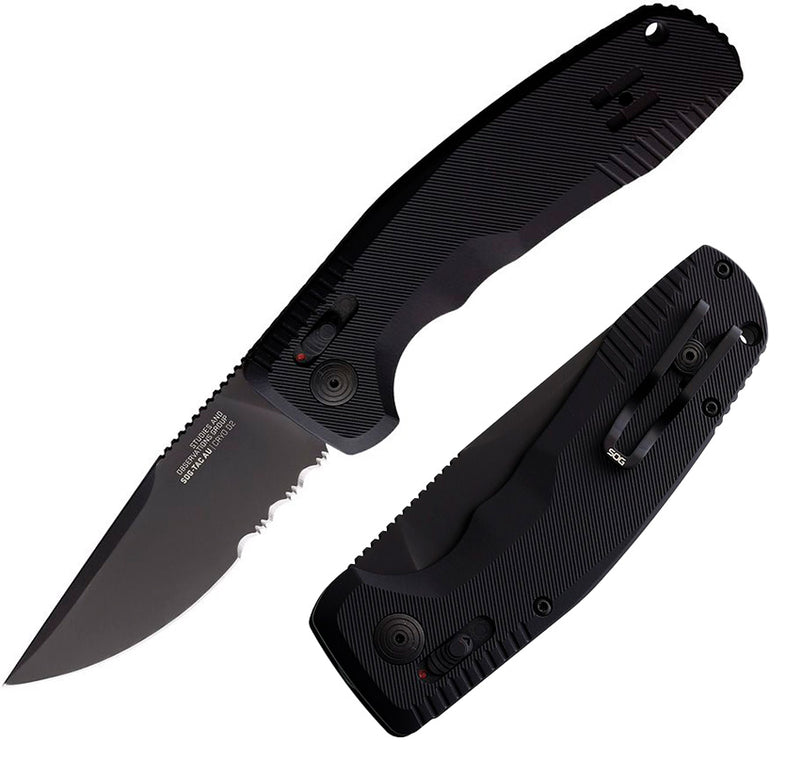 SOG-TAC AU-XR Lock Folding Automatic Knife 3.5" CRYO D2 Tool Steel Drop Point Blade Textured Aluminum Handle G15380257 -SOG - Survivor Hand Precision Knives & Outdoor Gear Store