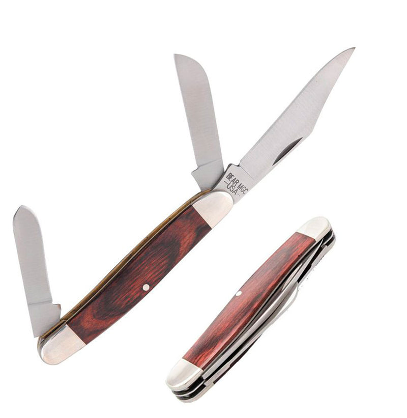 Bear & Son Large Stockman Pocket Knife Stainless Steel Clip/Spey/Sheepsfoot Blades Rosewood Handle 247R -Bear & Son - Survivor Hand Precision Knives & Outdoor Gear Store