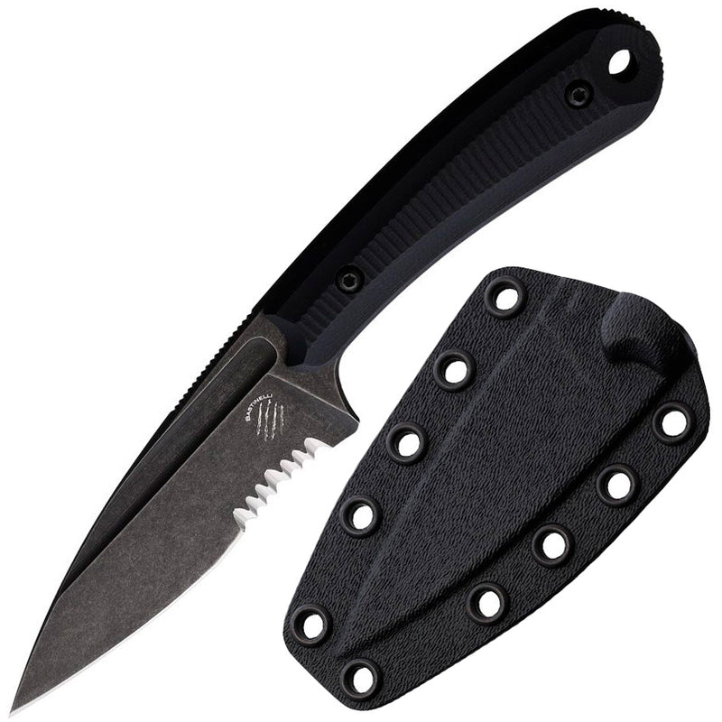 Bastinelli Creations SIN Fixed Knife 3.5" Part Serrated Bohler N690 Steel Full Tang Blade Black G10 Handle 252 -Bastinelli Creations - Survivor Hand Precision Knives & Outdoor Gear Store